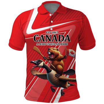 Personalized Beaver and Goose Happy Canada Day Polo Shirt Est 1867 A Mari Usque Ad Mare LT9