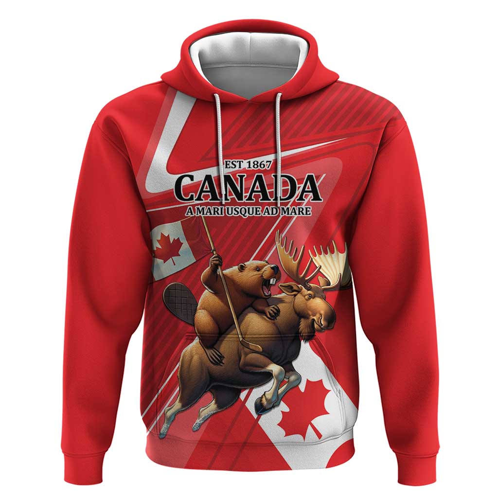 Personalized Beaver and Moose Happy Canada Day Hoodie Est 1867 A Mari Usque Ad Mare LT9