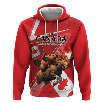 Personalized Beaver and Moose Happy Canada Day Hoodie Est 1867 A Mari Usque Ad Mare LT9
