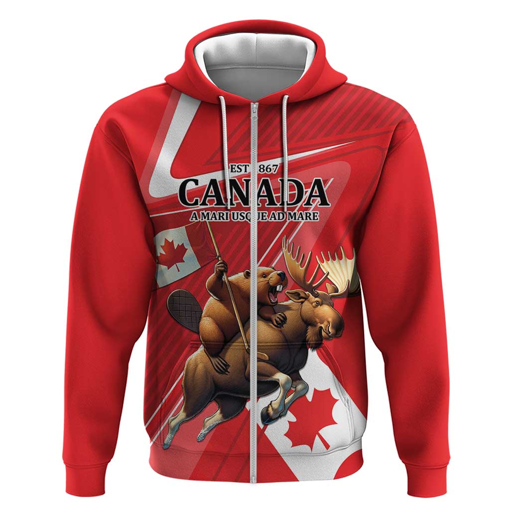 Personalized Beaver and Moose Happy Canada Day Hoodie Est 1867 A Mari Usque Ad Mare LT9