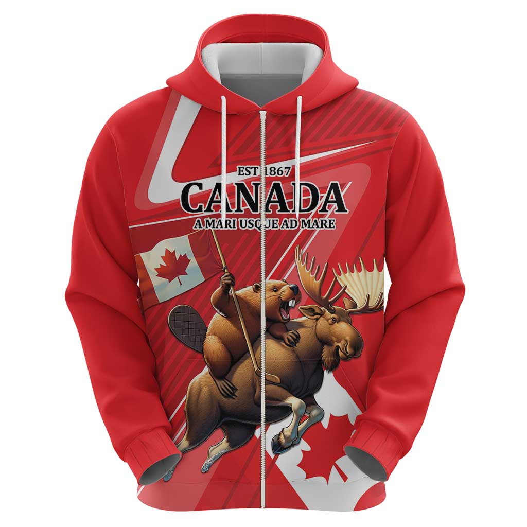 Personalized Beaver and Moose Happy Canada Day Hoodie Est 1867 A Mari Usque Ad Mare LT9