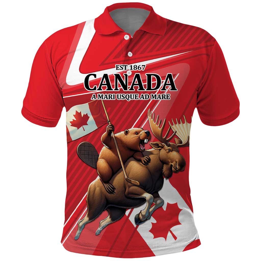 Personalized Beaver and Moose Happy Canada Day Polo Shirt Est 1867 A Mari Usque Ad Mare LT9
