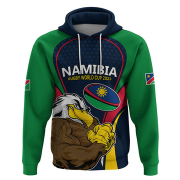 Custom Namibia Rugby Hoodie World Cup 2023 Eagle Mascot Come On Welwitschias LT9