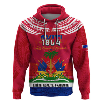 Haiti Independence Day Hoodie Libete Egalite Fratenite Ayiti 1804 With Polynesian Pattern LT9