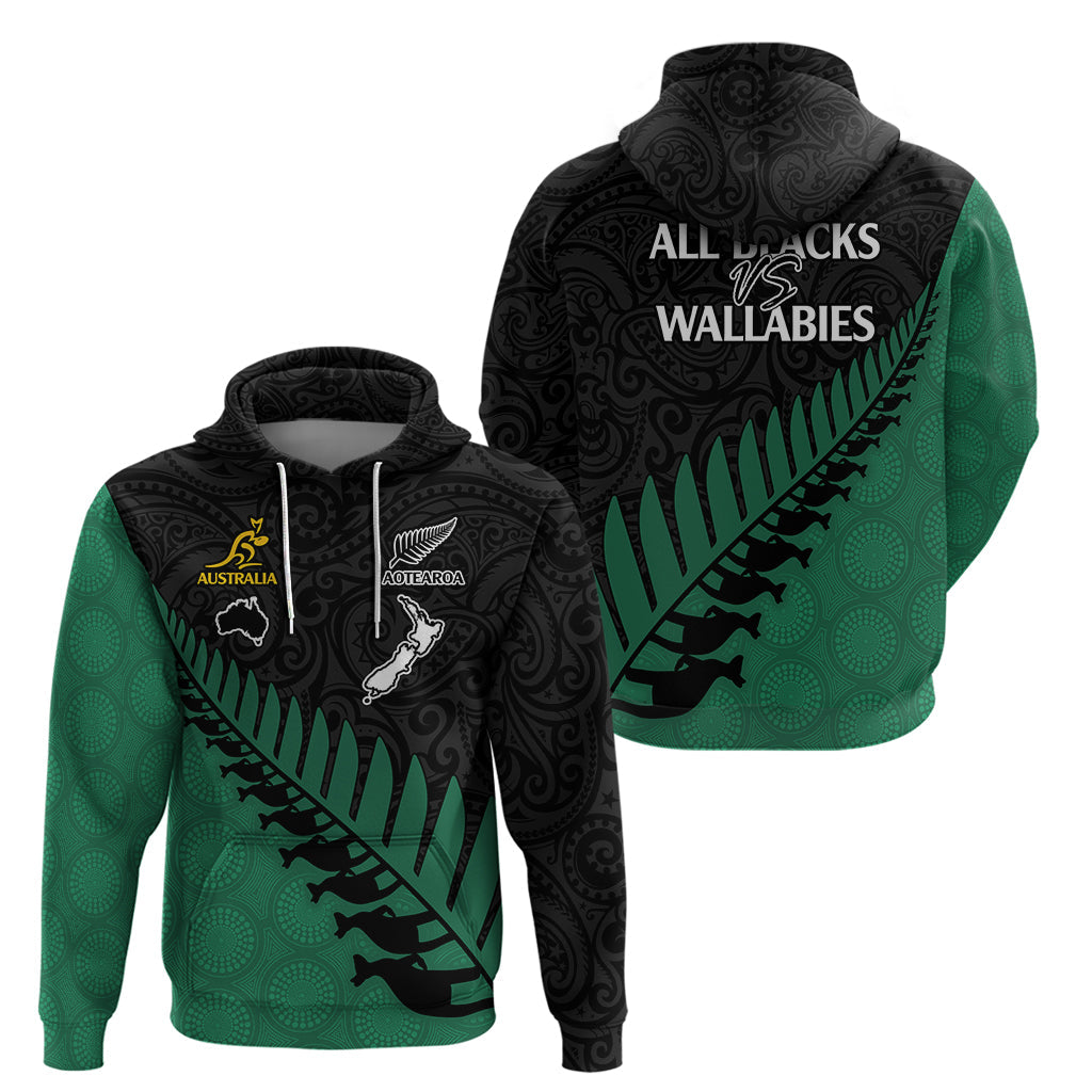 Australia Wallabies and Aotearoa Rugby Hoodie Kangaroo Black Fern Maori Green Vibe LT9