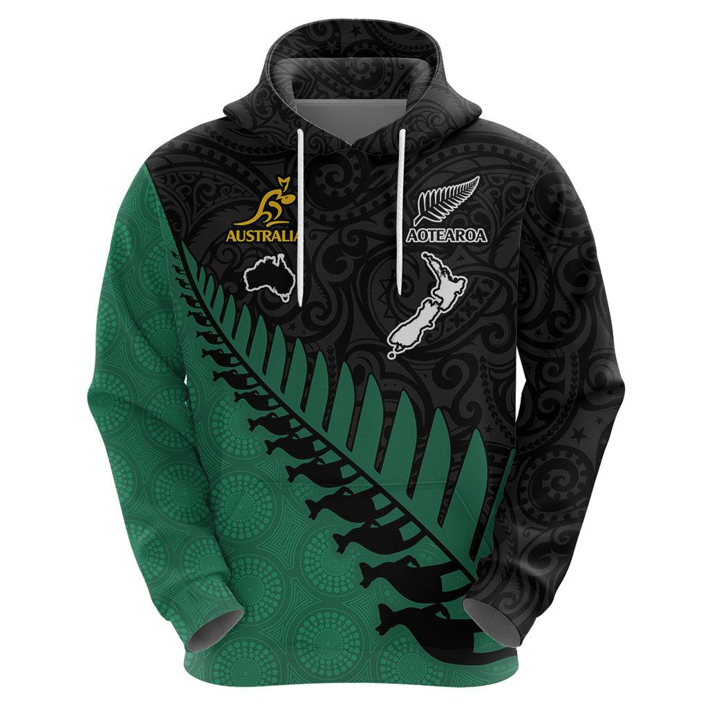 Australia Wallabies and Aotearoa Rugby Hoodie Kangaroo Black Fern Maori Green Vibe LT9