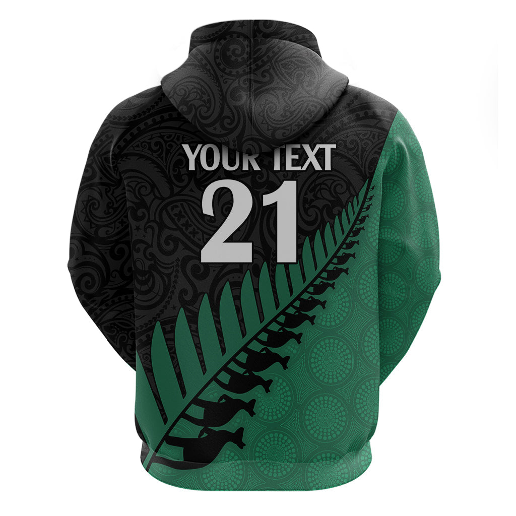 Custom Australia Wallabies and Aotearoa Rugby Hoodie Kangaroo Black Fern Maori Green Vibe LT9