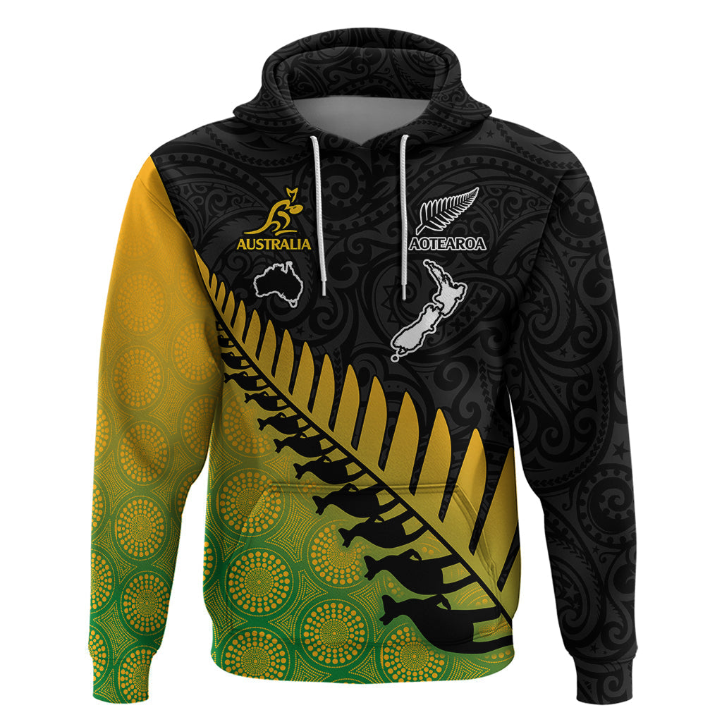 Australia Wallabies and Aotearoa Rugby Hoodie Kangaroo Black Fern Maori Gradient Vibe LT9