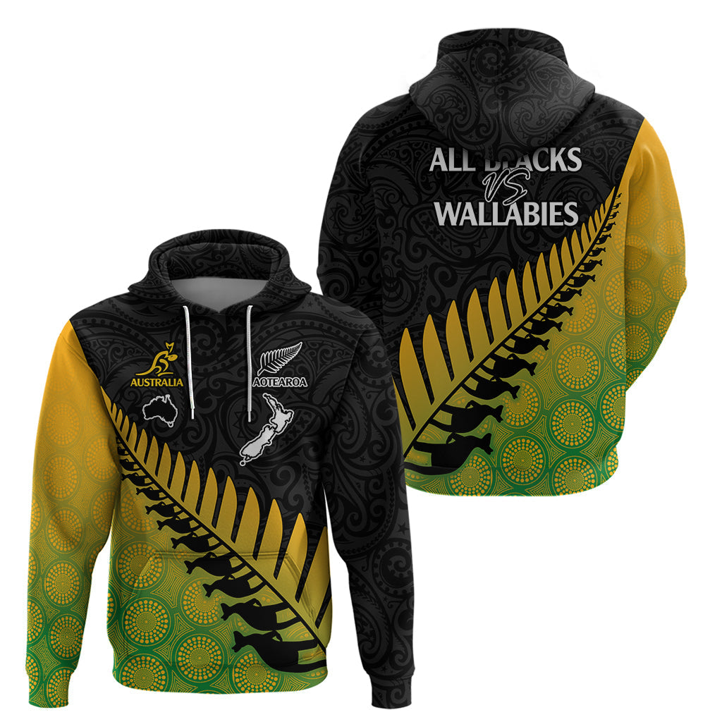 Australia Wallabies and Aotearoa Rugby Hoodie Kangaroo Black Fern Maori Gradient Vibe LT9