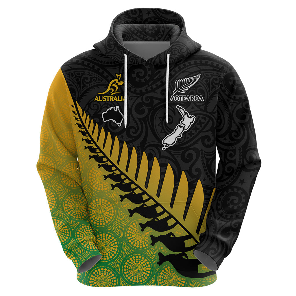 Australia Wallabies and Aotearoa Rugby Hoodie Kangaroo Black Fern Maori Gradient Vibe LT9