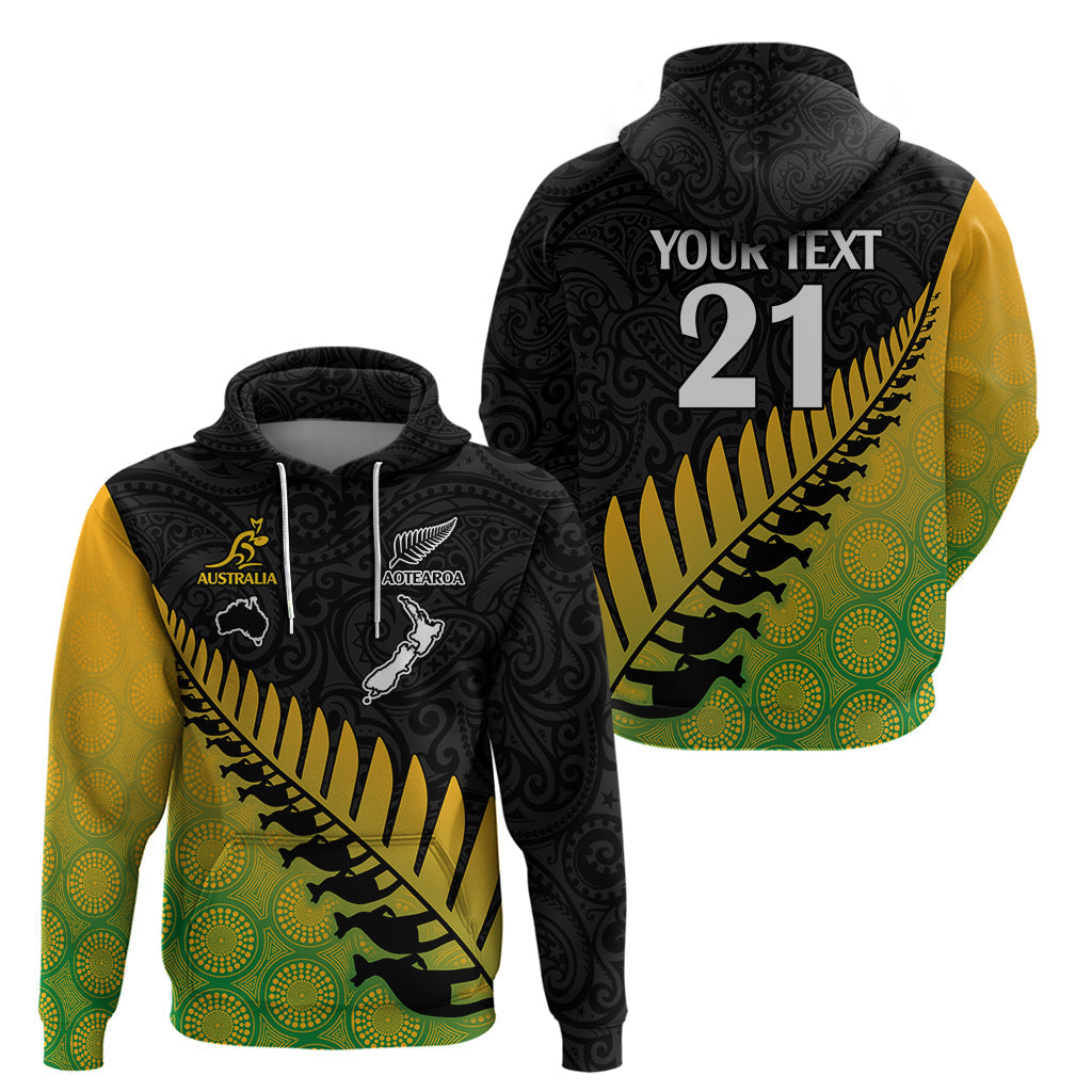Custom Australia Wallabies and Aotearoa Rugby Hoodie Kangaroo Black Fern Maori Gradient Vibe LT9