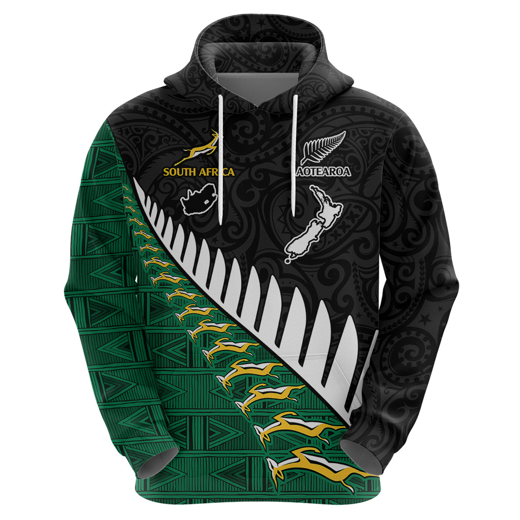 South Africa and Aotearoa Rugby Hoodie Springboks Black Fern Maori Vibe LT9