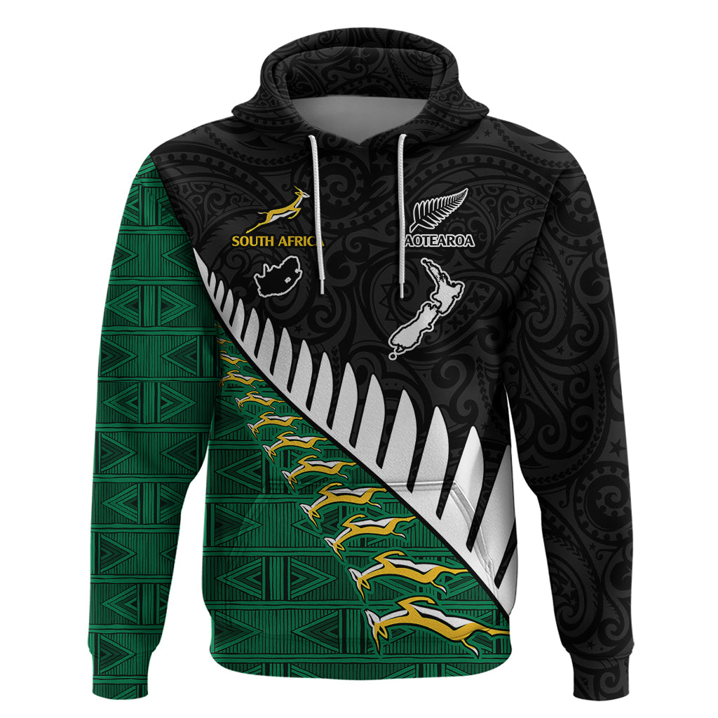 Custom South Africa and Aotearoa Rugby Hoodie Springboks Black Fern Maori Vibe LT9