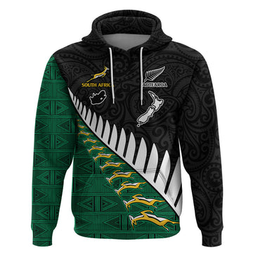 Custom South Africa and Aotearoa Rugby Hoodie Springboks Black Fern Maori Vibe LT9