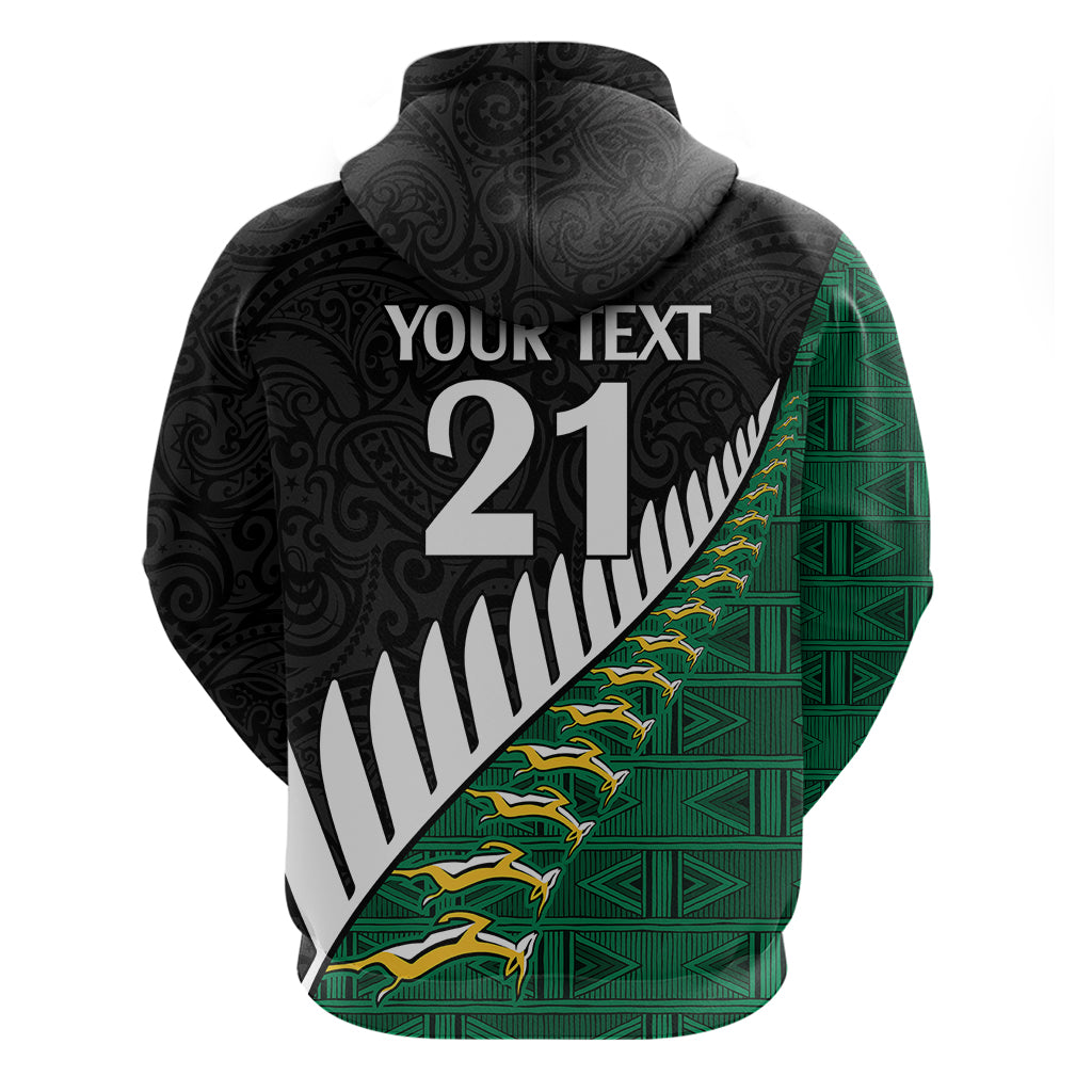 Custom South Africa and Aotearoa Rugby Hoodie Springboks Black Fern Maori Vibe LT9