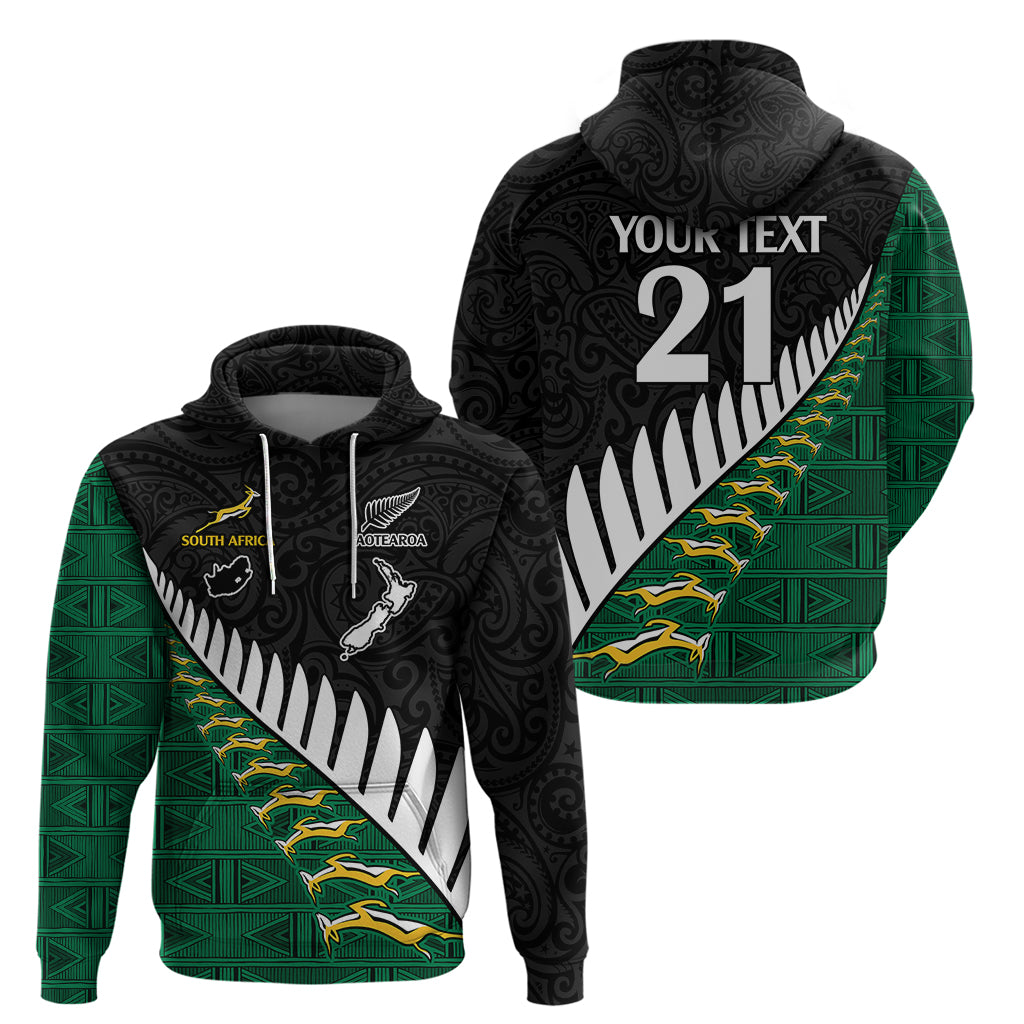 Custom South Africa and Aotearoa Rugby Hoodie Springboks Black Fern Maori Vibe LT9