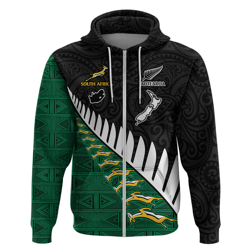 Custom South Africa and Aotearoa Rugby Hoodie Springboks Black Fern Maori Vibe LT9
