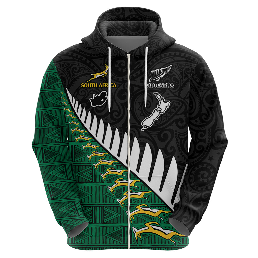Custom South Africa and Aotearoa Rugby Hoodie Springboks Black Fern Maori Vibe LT9