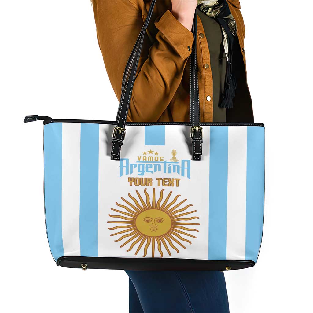 Vamos Argentina Champions Football Custom Leather Tote Bag White and Sky Blue LT9