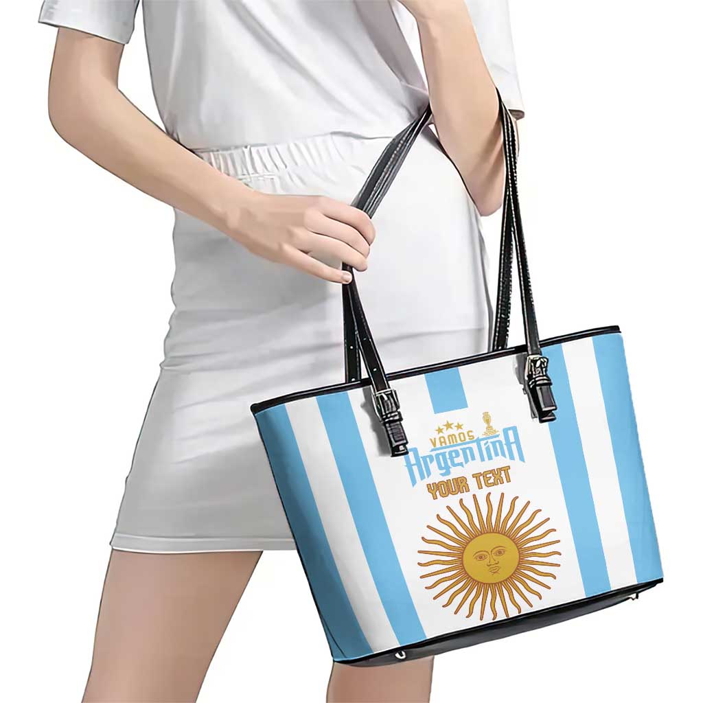 Vamos Argentina Champions Football Custom Leather Tote Bag White and Sky Blue LT9