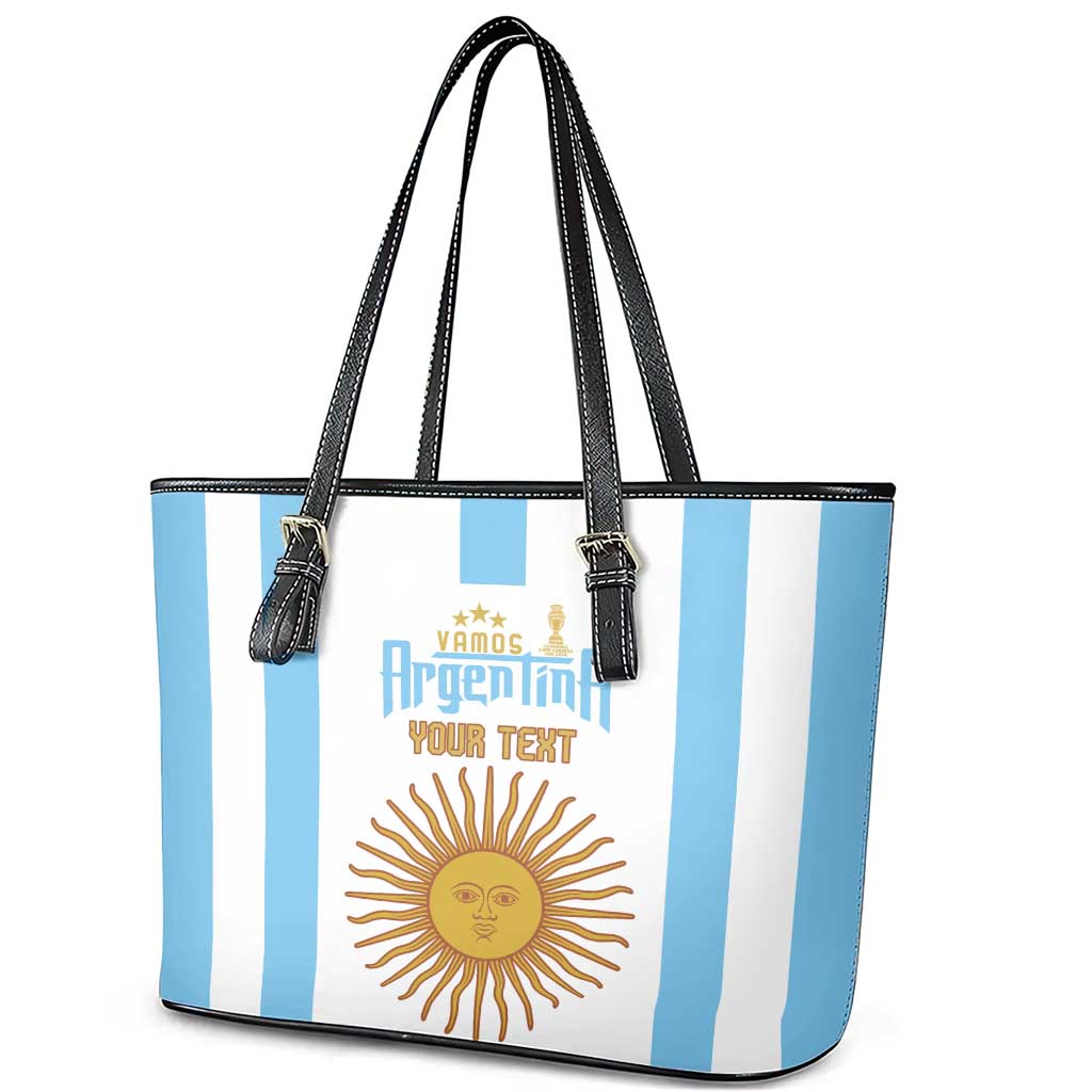 Vamos Argentina Champions Football Custom Leather Tote Bag White and Sky Blue LT9