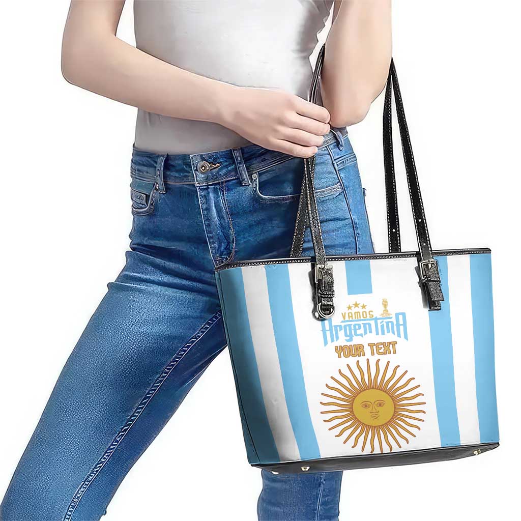 Vamos Argentina Champions Football Custom Leather Tote Bag White and Sky Blue LT9