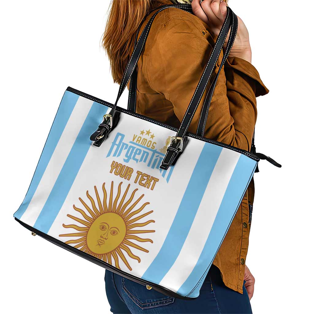 Vamos Argentina Champions Football Custom Leather Tote Bag White and Sky Blue LT9