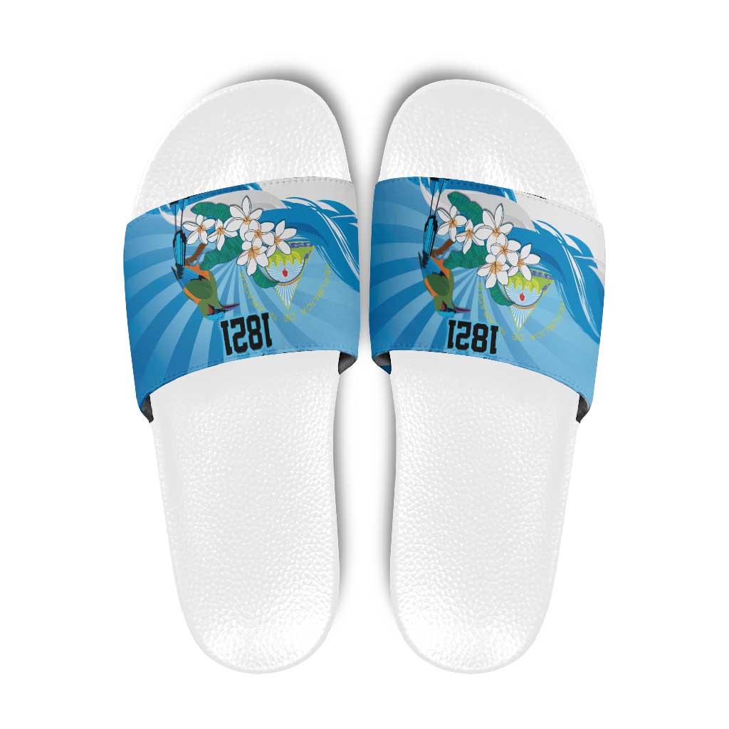 Nicaragua Independence Day Personalized Slide Sandals Since 1821 Proud Guardabarranco Sacuanjoche LT9