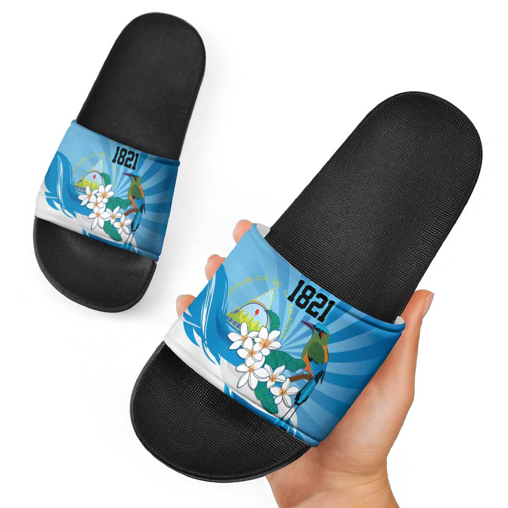 Nicaragua Independence Day Personalized Slide Sandals Since 1821 Proud Guardabarranco Sacuanjoche LT9