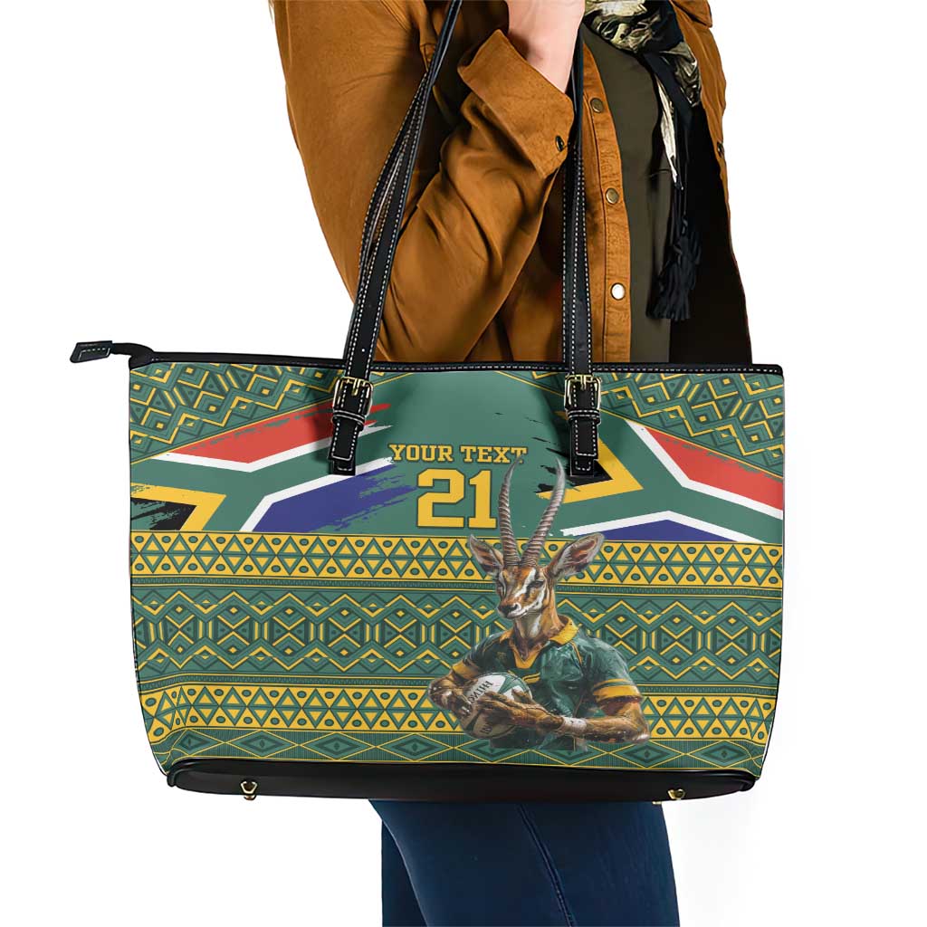 Custom South Africa Rugby Bokke Mascot Leather Tote Bag With Flag Style LT9