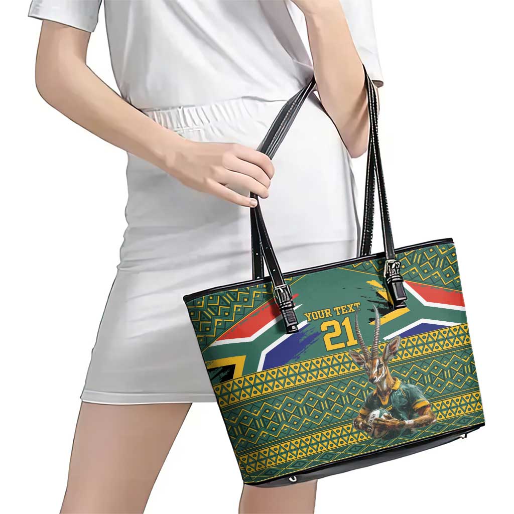 Custom South Africa Rugby Bokke Mascot Leather Tote Bag With Flag Style LT9