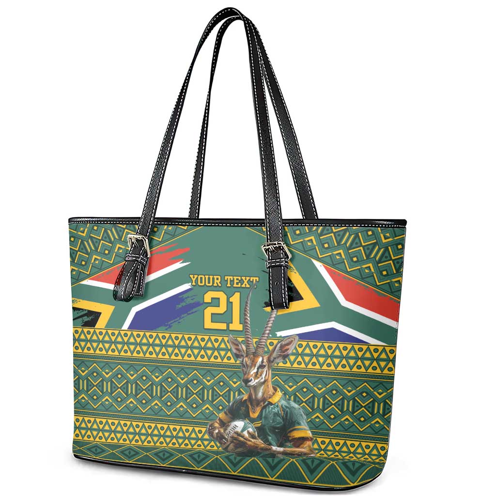 Custom South Africa Rugby Bokke Mascot Leather Tote Bag With Flag Style LT9