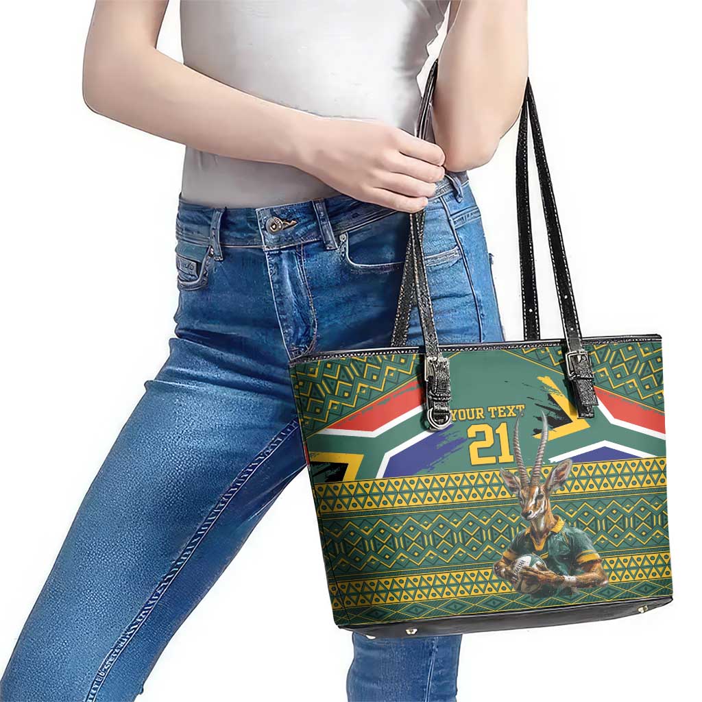 Custom South Africa Rugby Bokke Mascot Leather Tote Bag With Flag Style LT9