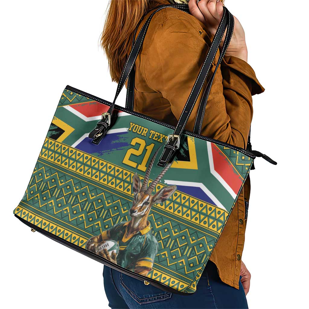 Custom South Africa Rugby Bokke Mascot Leather Tote Bag With Flag Style LT9
