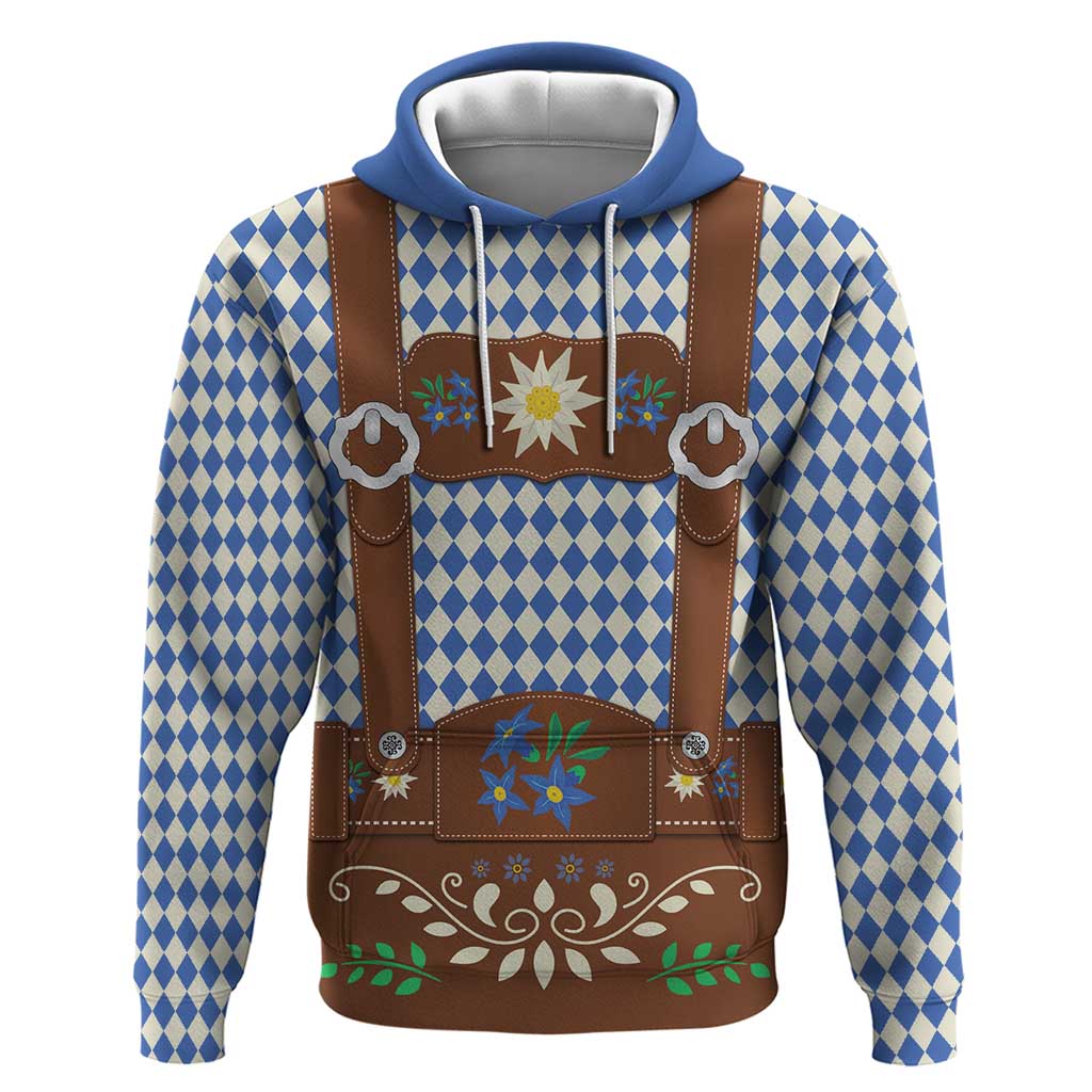 Lederhosen Oktoberfest Hoodie Blue Edelweiss Floral Polka Dots LT9