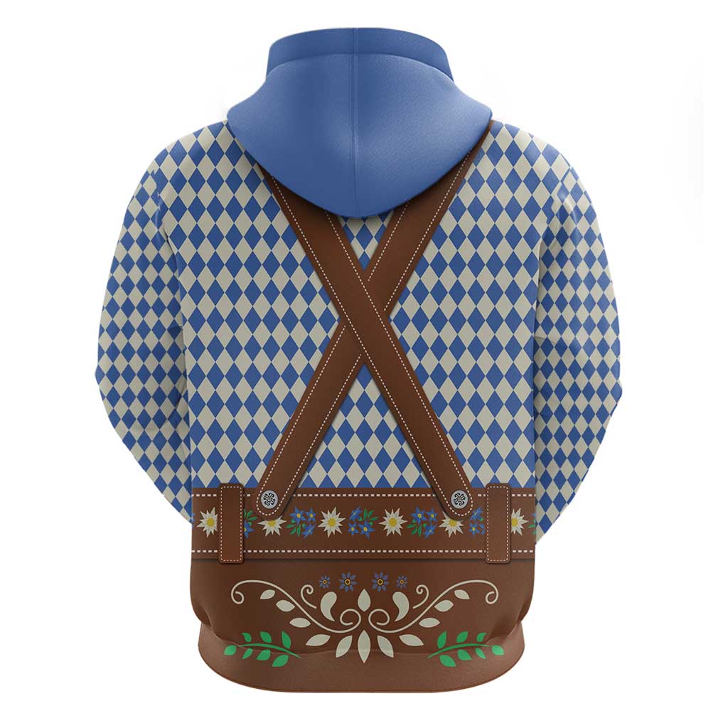 Lederhosen Oktoberfest Hoodie Blue Edelweiss Floral Polka Dots LT9