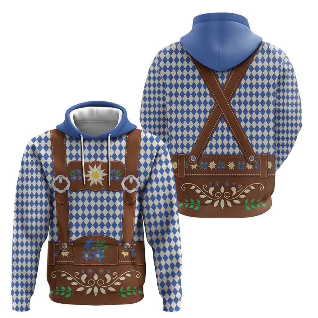 Lederhosen Oktoberfest Hoodie Blue Edelweiss Floral Polka Dots LT9
