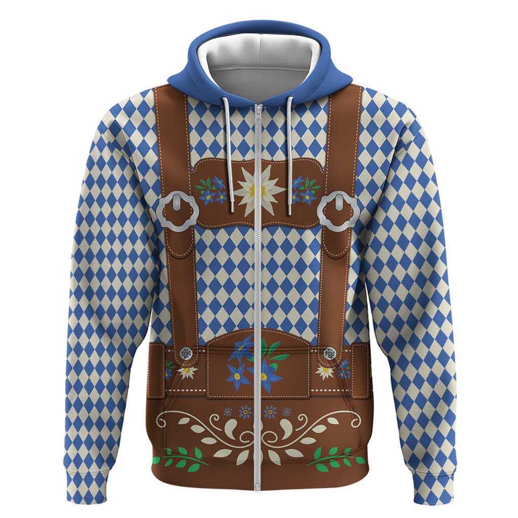 Lederhosen Oktoberfest Hoodie Blue Edelweiss Floral Polka Dots LT9