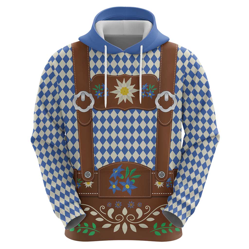 Lederhosen Oktoberfest Hoodie Blue Edelweiss Floral Polka Dots LT9