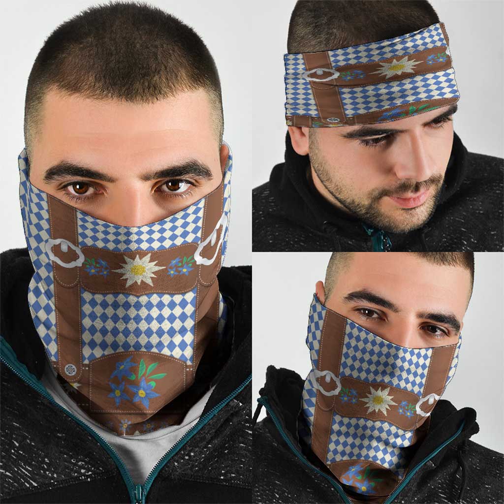 Lederhosen Oktoberfest Neck Gaiter Blue Edelweiss Floral Polka Dots LT9