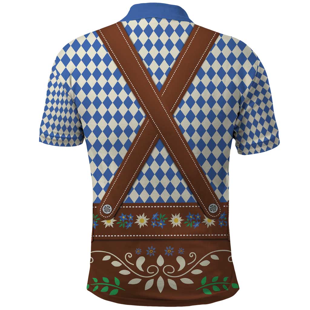Lederhosen Oktoberfest Polo Shirt Blue Edelweiss Floral Polka Dots LT9