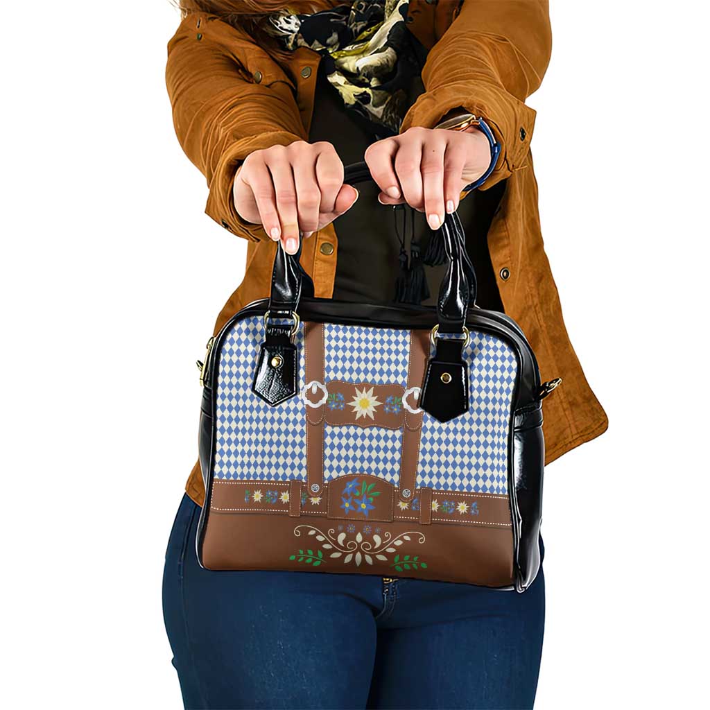 Lederhosen Oktoberfest Shoulder Handbag Blue Edelweiss Floral Polka Dots LT9