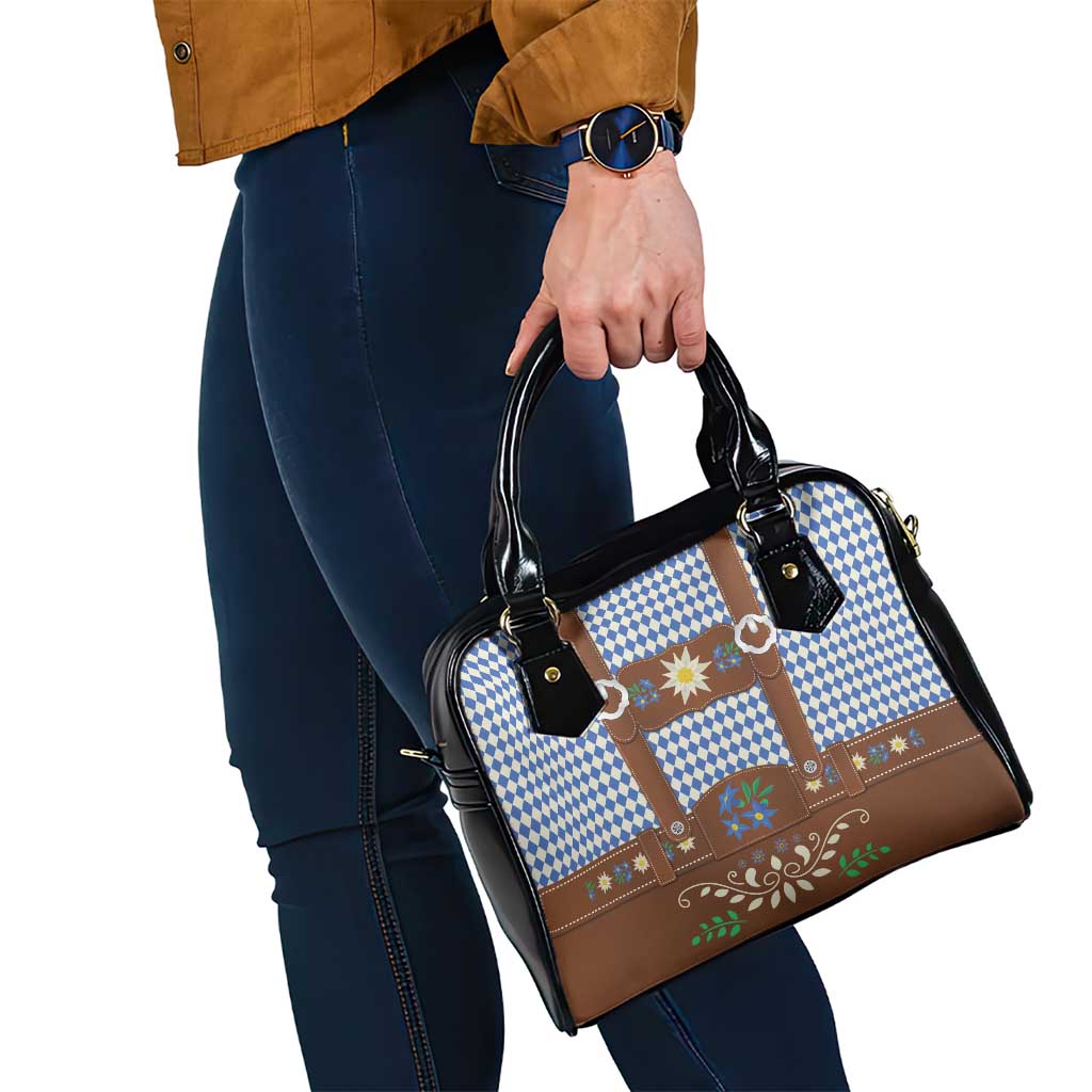 Lederhosen Oktoberfest Shoulder Handbag Blue Edelweiss Floral Polka Dots LT9