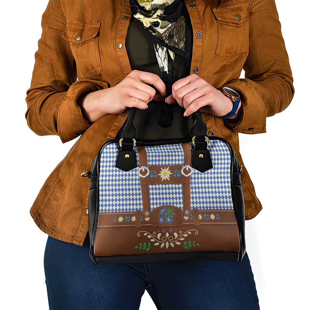 Lederhosen Oktoberfest Shoulder Handbag Blue Edelweiss Floral Polka Dots LT9