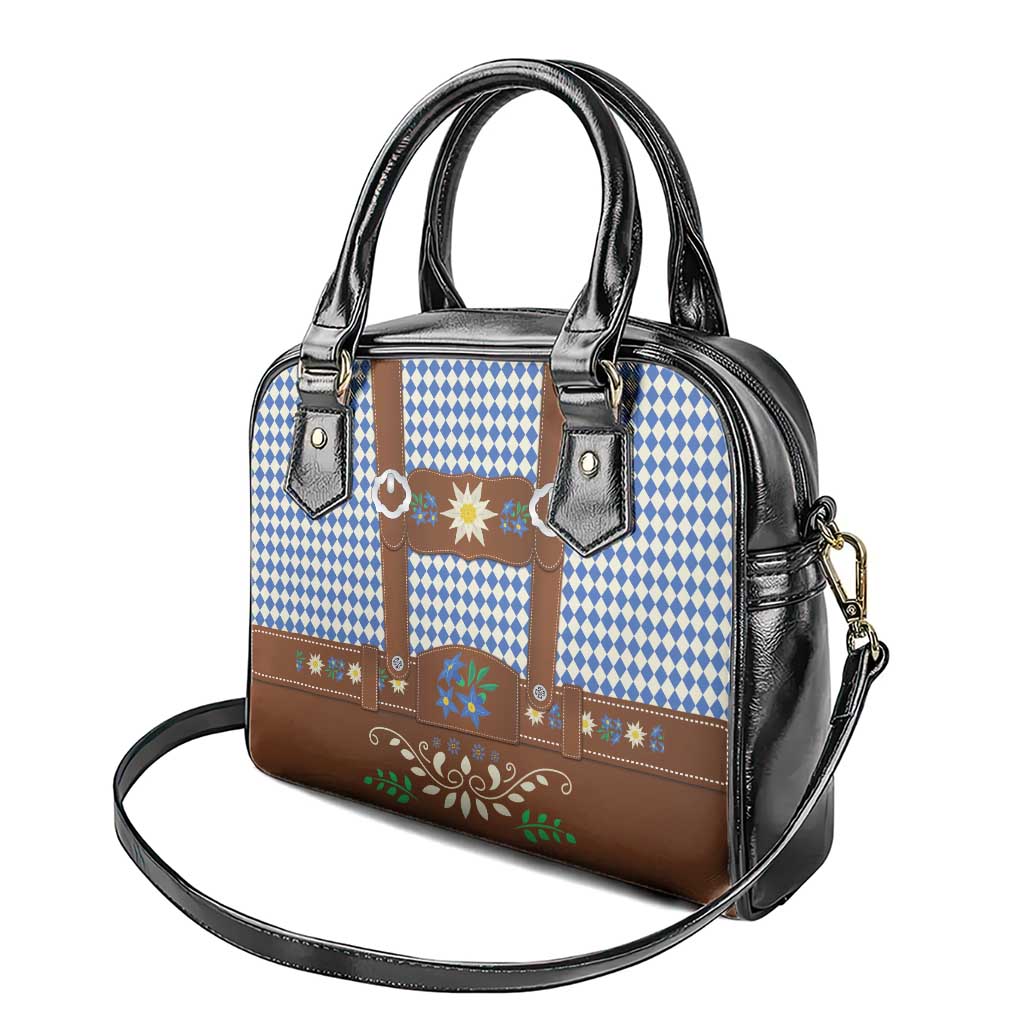 Lederhosen Oktoberfest Shoulder Handbag Blue Edelweiss Floral Polka Dots LT9