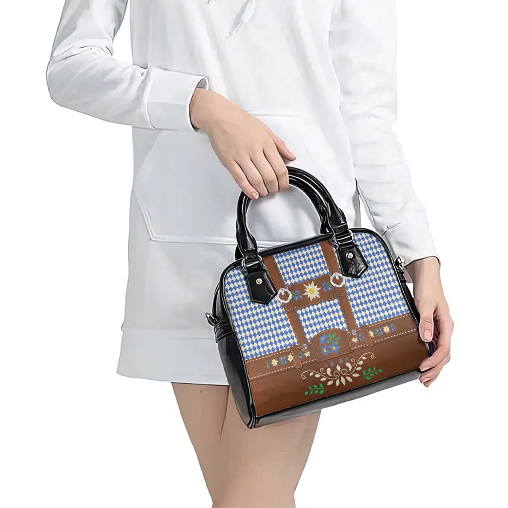 Lederhosen Oktoberfest Shoulder Handbag Blue Edelweiss Floral Polka Dots LT9