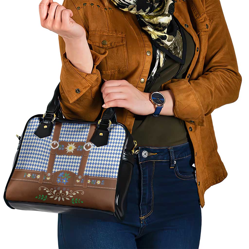 Lederhosen Oktoberfest Shoulder Handbag Blue Edelweiss Floral Polka Dots LT9