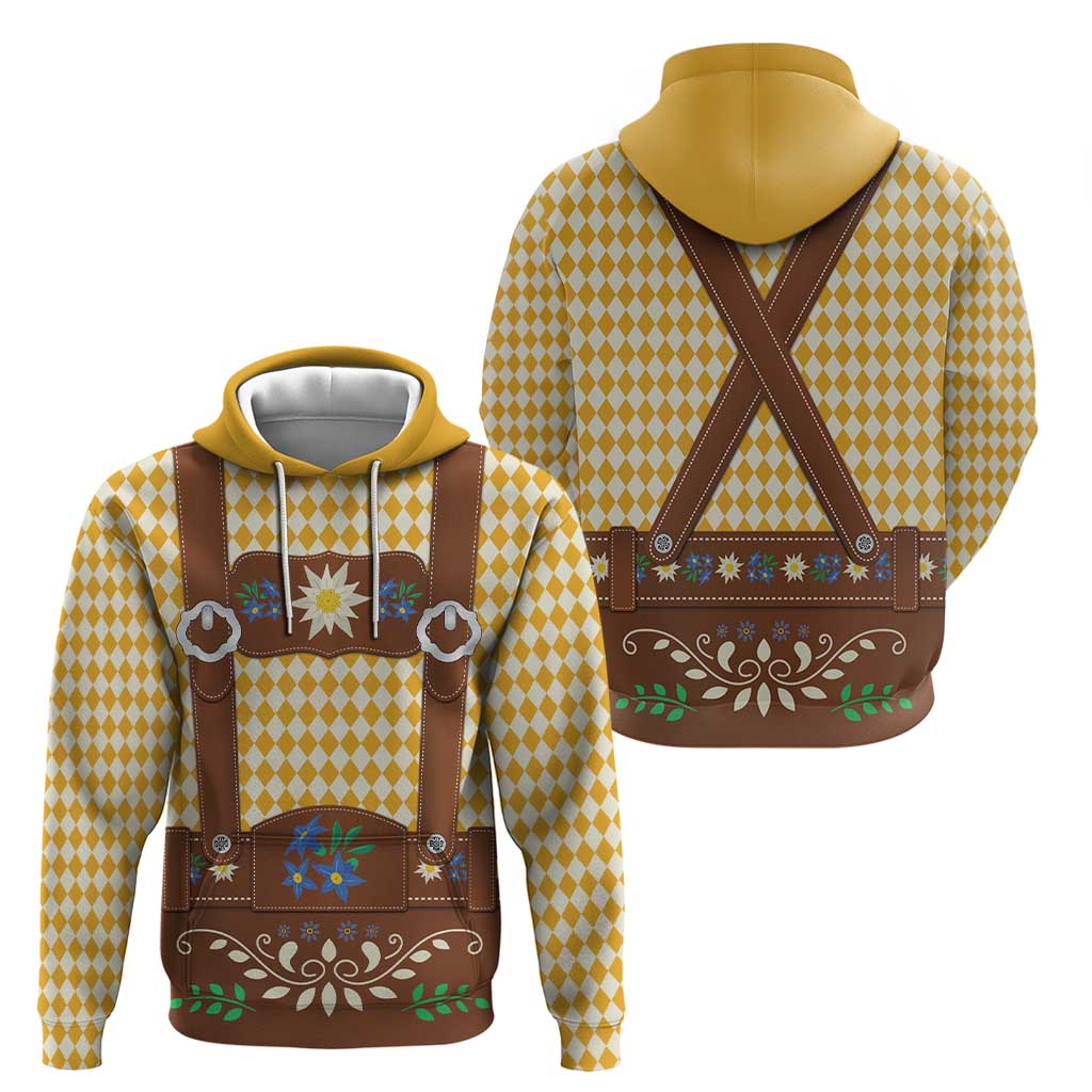 Lederhosen Oktoberfest Hoodie Gold Edelweiss Floral Polka Dots LT9