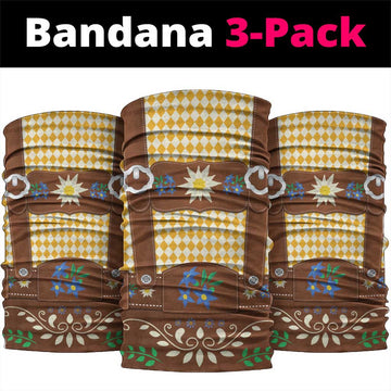 Lederhosen Oktoberfest Neck Gaiter Gold Edelweiss Floral Polka Dots LT9