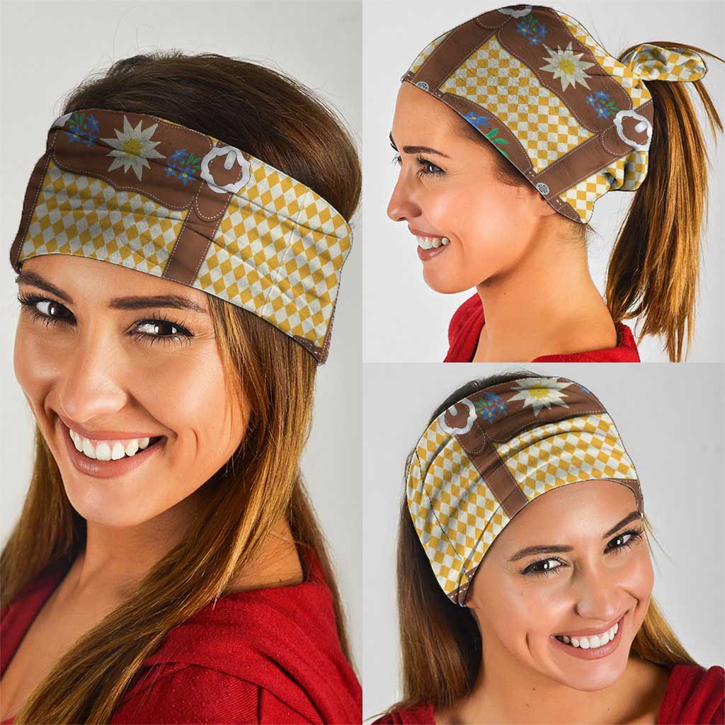 Lederhosen Oktoberfest Neck Gaiter Gold Edelweiss Floral Polka Dots LT9